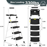 SocTone 4 Step Ladder, Folding Step Stool with Tool Platform, Sturdy& Portable Steel Ladder for Adults, 330LBS Capacity Ladder for Home Kitchen Pantry Office.