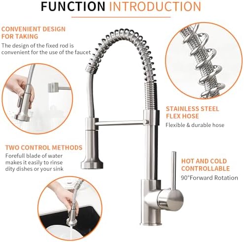 OWOFAN Kitchen Faucet with Pull Down Sprayer Industrial 1 Handle 1 Hole Or 3 Hole Faucet for Farmhouse Camper Laundry Utility Rv Wet Bar Sinks Stainless Steel Brushed Nickel
