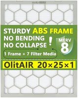 20x25x1 MERV 8 Air Filter,AC Furnace Air Filter,Reusable ABS Plastic Frame, 7 Pack Replaceable Filter Media (Actual Size: 19 3/4" x 24 3/4" x 3/4")