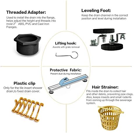 Neodrain 24-Inch Gold Linear Shower Drain, 2-in-1 Flat & Tile Insert Cover, Stainless Steel Linear Drain, Brushed Brass Rectangle Shower Floor Drain with Hair Strainer, Watermark&CUPC Certified