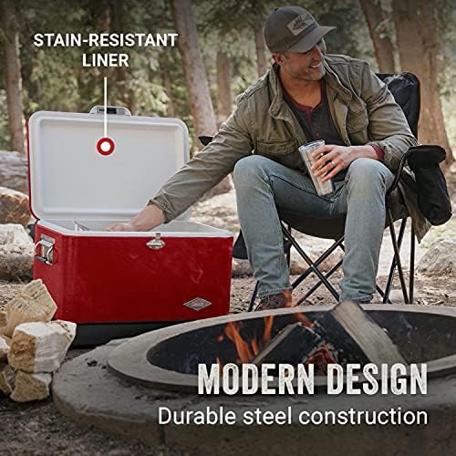 Coleman Vintage 54qt Steel Belted Cooler, Keeps Ice Up to 4 Days, 85-Can Capacity Hard Cooler with Drain & Have-A-Seat Lid