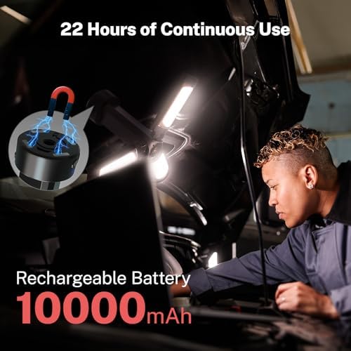 OGERY Rechargeable 10000mAh Camping Light with Stand 6.5 ft Max Height, Cordless Work Light with 3 LED Lamp Heads, 2200 Lumens Camping Essentials Gear Emergency Flashlight with Detachable Tripod