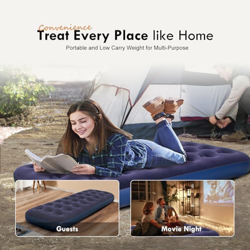 RAPTAVIS Single Size Air Mattress Inflatable Bed, Blow Up Mattress Camping Sleeping Pad