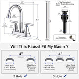 Bathroom Faucets for Sink 3 Hole, Hurran 4 inch Chrome Bathroom Sink Faucet with Pop-up Drain and Supply Hoses, Stainless Steel Lead-Free Centerset Utility Faucet for Vanity RV, 2 Pack