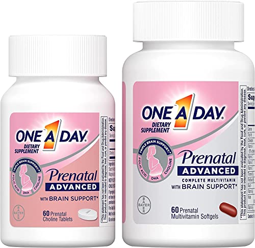 One A Day Women’s Prenatal Advanced Complete Multivitamin with Brain Support* with Choline, Folic Acid, Omega-3 DHA & Iron for Pre, During and Post Pregnancy, 60+60 Count (120 Count Total Set)