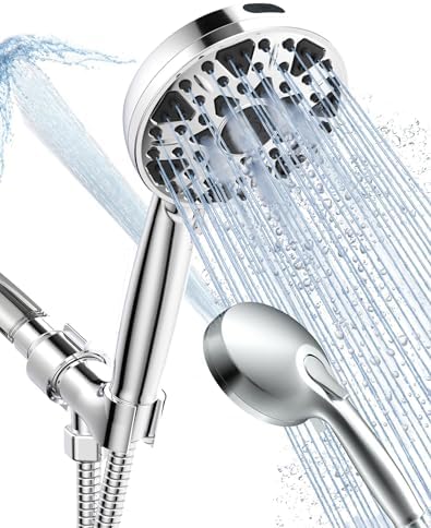 Shower Head with Handheld High Pressure Multi-Function 7 modes, Built-in Power Wash to Clear Tub, Tile & Pets, 5” High Flow Hand Held Rain Showerhead with Extra Long Hose and Adjustable Bracket