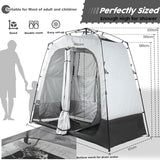 Camping Shower Tent Deluxe Changing Room Easy Set Up Privacy Shelter,Large Toilet Tent 2 Rooms with Floor Drain Design for Beach, Camping,Hiking with Stakes and Ropes for Stability