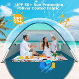COMMOUDS Beach Tent Sun Shade for 3/4-5/6-7/8-10 Person, UPF 50+ Beach Sun Shelter Canopy Tent, Lightweight, Easy Set Up and Carry