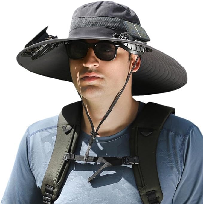 Solar Fan Hat Wide Brim Solar Fan Hat Outdoor Wide Brim Sun Hat with 2 Solar Fan Fishing Hat - Removable & USB Charging Fan