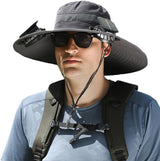 Solar Fan Hat Wide Brim Solar Fan Hat Outdoor Wide Brim Sun Hat with 2 Solar Fan Fishing Hat - Removable & USB Charging Fan