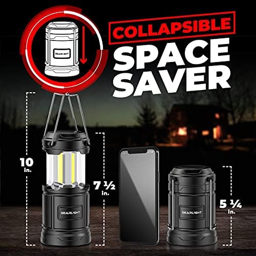 GearLight Camping Lantern - 2 Portable LED Battery Powered Lantern with Magnetic Base and Foldable Hook for Emergency Use or Campsites, Essential Hurricane Survival Kit with Batteries