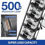 KINGRACK Folding 4 Step Ladder, Portable Ladder for Multi-Purpose, Home, Kitchen, Heavy Sturdy Steel Step Stool with Anti-Slip Wide Pedals, Handrail, Safe-Lock Design, Pass 500lbs Load Testing, Black
