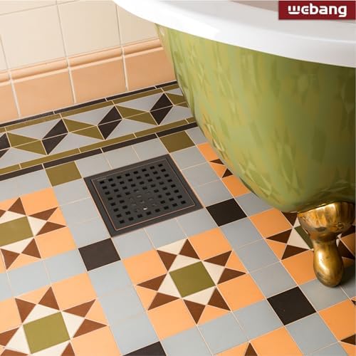 6 Inch Square Shower Floor Drain with Flange,Quadrato Pattern Grate Removable,Food-Grade SUS 304 Stainless Steel,Watermark&CUPC Certified,Oil Rubbed Bronze