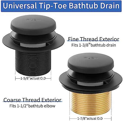 Matte Black Bathtub Drain Tip-Toe Tub Trim Set with Two-Hole Overflow Faceplate Bathroom Tub Drains Replacement Conversion Tub Drain Kit Assembly with Universal Fine & Coarse Thread