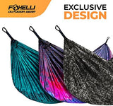 Foxelli Camping Hammock - Lightweight Portable Hammock, Easy Setup with Tree-Friendly Ropes & Steel Carabiners, Heavy Duty Parachute Nylon for Indoors and Outdoors