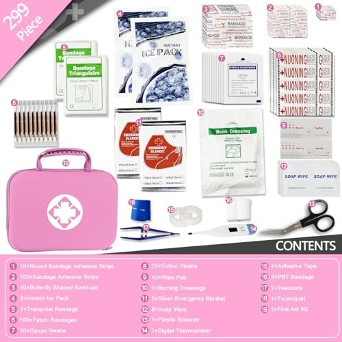 Portable-Home First-Aid Emergency-Kit Car-Travel - 299Pcs Urgent Basic First Aid Set Earthquake Emergency Kit Outdoor Backpacking Gear for Hiking Office Pink YIDERBO