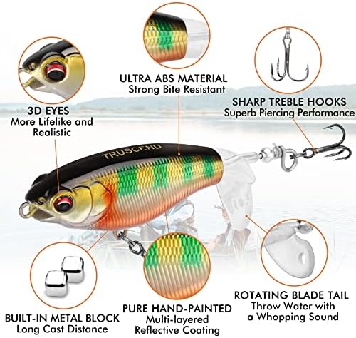 TRUSCEND PoPobait Plopper with BKK Hooks, Top Water Fishing Lures for Bass Walleye Pike Catfish Musky Perch, Floating Lure for Freshwater or Saltwater, Amazing Teasers Fishing Gifts for Family Fishing