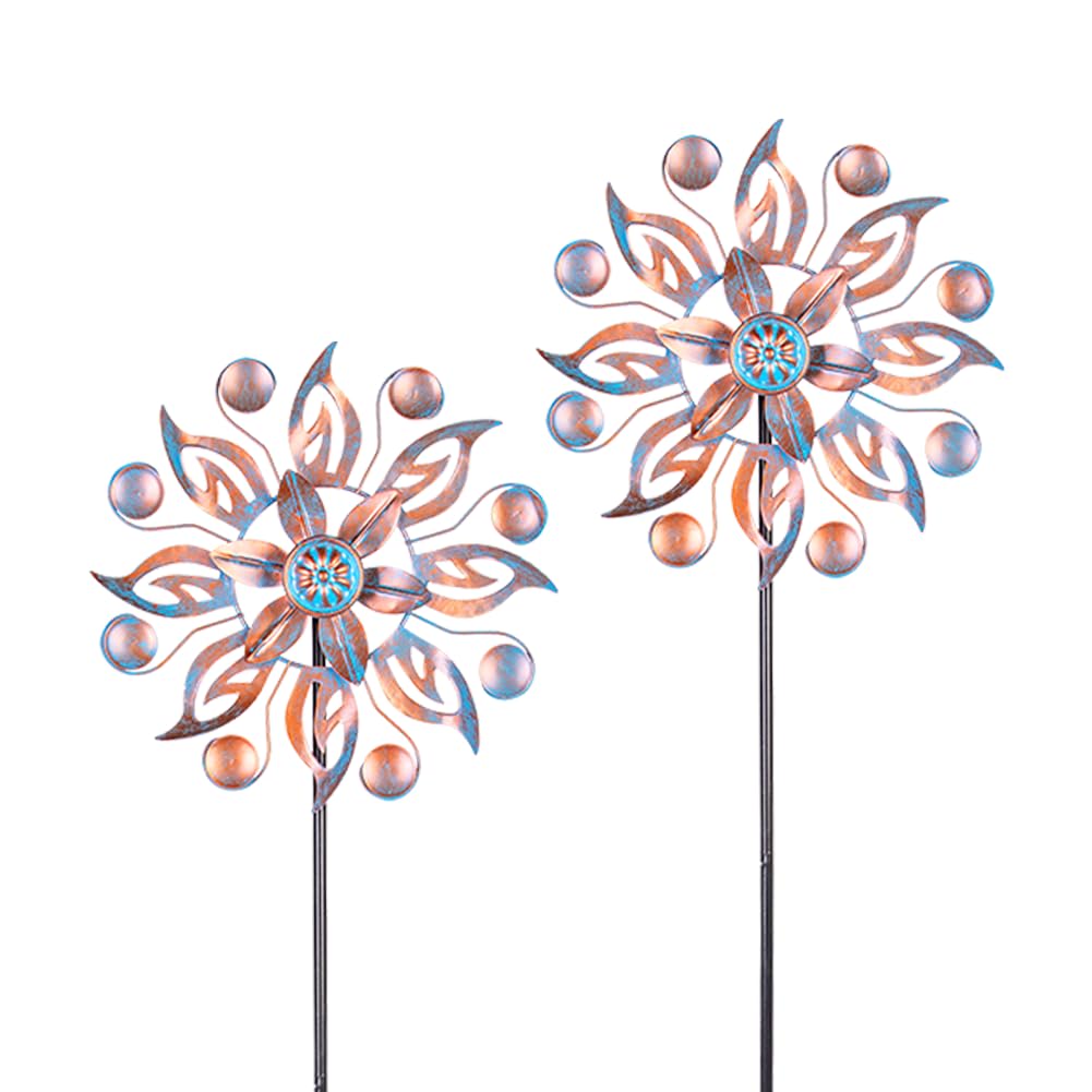 VEWOGARDEN 2PCS Metal Wind Spinners, Waterproof Wind Sculptures & Spinners Small Garden Art Outdoor Wind Spinner Kinetic Wind Spinner for Yard and Lawn
