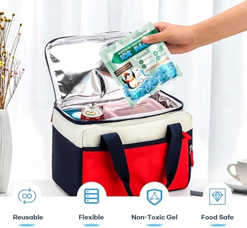 5 Packs Reusable Ice Packs for Lunch Boxes - 12+ Hour Cooling Ice Gel Pack for Camping, Beach, Office - Ice Packs for Cooler Bag, Cooler Backpacks