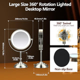 20x Large Lighted Makeup Mirror, Rechargeable 8.6" Magnifying Makeup Mirror, 30-Minute Timer,3 Color Modes, Adjustable Brightness, No Assembly Required, 360° Rotation Cosmetic Mirror, Pearl Nickel