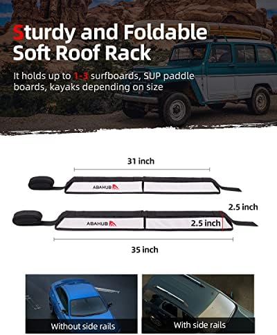 Abahub Soft Roof Rack Pads for Surfboard, SUP, Kayak, Canoe, Heavy Duty Universal Car Roof Racks System for Padle Boards, Compatible with SUVs, Sedans, Hatchbacks, 2-Door or 4-Door Cars