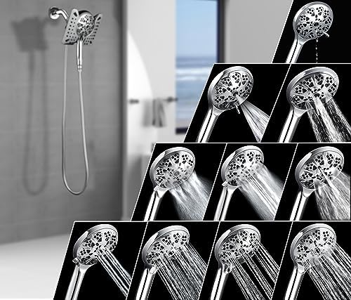 2.5 GPM Shower Head with Handheld: 2-in-1 High Pressure Shower Heads with Handheld Spray Combo 7.5" Rain Shower and 10 Spray Settings Handheld Shower Head, Detachable Showerhead with Hose