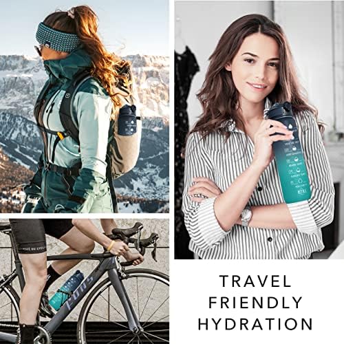 Hyeta 32 oz Water Bottles with Times to Drink and Straw, Motivational Water Bottle with Time Marker, Leakproof, Drinking Sports Water Bottle for Fitness, Gym and Outdoor