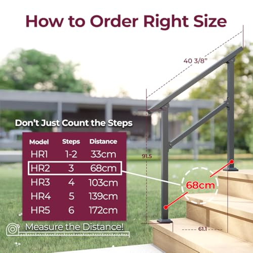CHR Fence & Rail Hand Rails for Outdoor Steps, 3 Step Handrail & Indoor Stair Railing Kit, Railings for Outdoor Steps and Hand Rails for Seniors for Porch Railing & Deck Hand Rail, 2-3 Step Railing