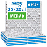 Aerostar 20x20x1 MERV 8 - 6 Count - High Efficiency Pleated HVAC, Furnace & Air Conditioner Filters - Removes Dust, Lint, Mold & Allergy-Causing Pollen