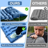 Double Sleeping Pad for Camping- Self Inflating 4"" Extra-Thick with Pillow Built-in Foot Pump Inflatable Sleeping Mat for Backpacking, Hiking, Traveling, Tent