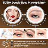 20x Large Lighted Makeup Mirror, Rechargeable 8.6" Magnifying Makeup Mirror, 30-Minute Timer,3 Color Modes, Adjustable Brightness, No Assembly Required, 360° Rotation Cosmetic Mirror, Pearl Nickel