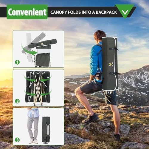 Nice C 2-P Green Camping Chair with Canopy, Shades, Removable Footrest, Cooler Bag, Cup Holder, Foldable, Portable, Outdoor, 400 lbs Capacity