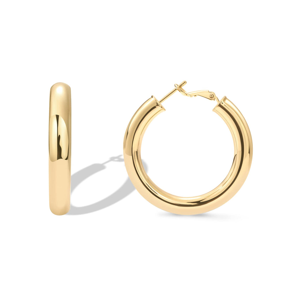 PAVOI Chunky Huggie Earrings, 925 Silver, Yellow Gold, Size 40 Millimeters