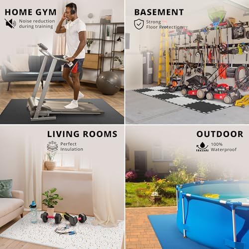 Gym Flooring Set - Interlocking EVA Soft Foam Floor Mat, 18 Pieces Puzzle Rubber Tiles Protective Ground Surface Protection, Play Workout Exercise Mats Underlay Matting Sports Pool Home Fitness Garage