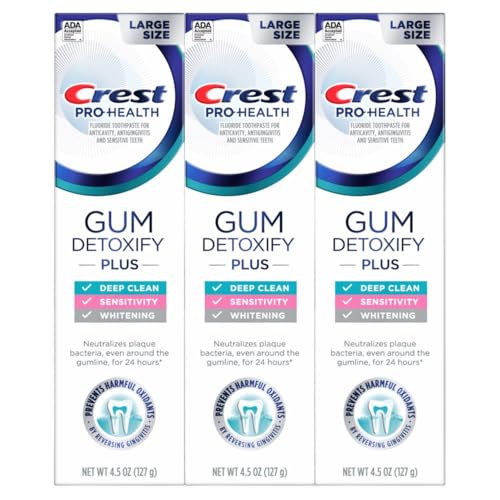 Crest Pro-Health Gum Detoxify Plus Toothpaste 4.5 oz Pack of 3 - Antibacterial Fluoride Toothpaste, Sensitivity Protection, Whitens Teeth, Anticavity, Plaque Control