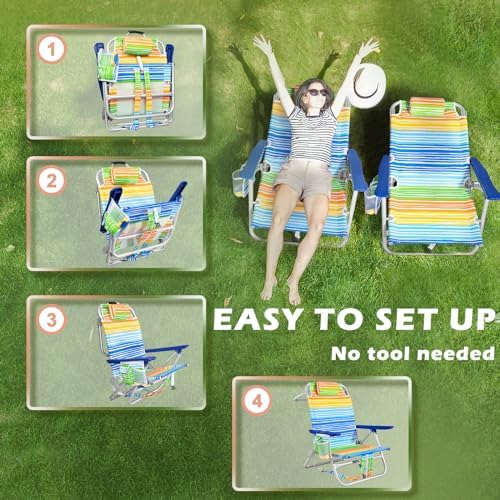 Rainbow Beach Chair for Adults | Folding | Heavy Duty | Adjustable Lay Flat, Lightweight | Outdoor