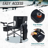 Fishing Chairs with Rod Holder, Folding Ice Fishing Chair for Adults Outdoor Camping Chair Leg Adjustable with Cooler Bag and Storage Bag for Ice Fishing, Camp, Lawn, Patio, Garden (Black)