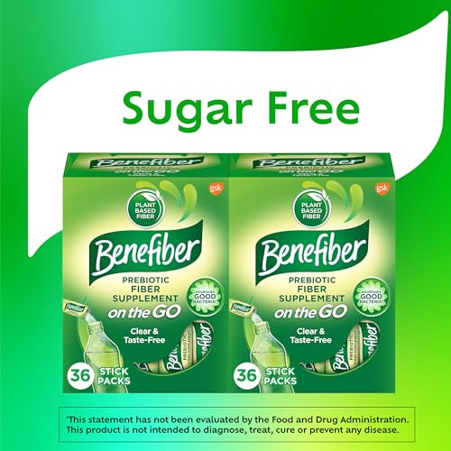 Benefiber On The Go Prebiotic Fiber Supplement Powder for Digestive Health, Daily Powder, Unflavored Stick Packs - 36 Sticks (Pack of 2)