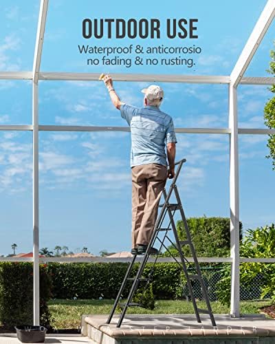 WOA WOA 5 Step Ladder, Ladders for Home, Anti-Slip Pedals, Aluminum Step Stool Foldable, Lightweight to Move, Ease of Storage, Reach 10ft for Closet Kitchen Library, Hold 300lbs - Black