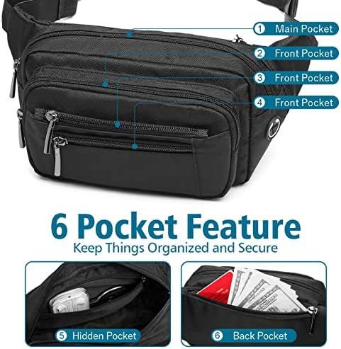 Packism Fanny Pack for Women Men - Fanny Packs for Women Cross Body Everywhere Belt Bag Bum Bag with 6 Zipper Pockets Plus Size & Adjustable Strap for Traveling Cycling Running Hiking