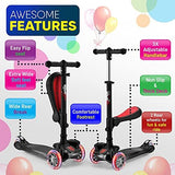 Hurtle 3-Wheeled Scooter for Kids - Wheel LED Lights, Adjustable Lean-to-Steer Handlebar, and Foldable Seat - Sit or Stand Ride with Brake for Boys and Girls Ages 1-14 Years Old