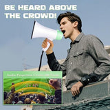 MyMealivos Portable Megaphone Bullhorn 20 Watt Power Megaphone Speaker Voice and Siren/Alarm Modes with Volume Control and Strap (White&Green)