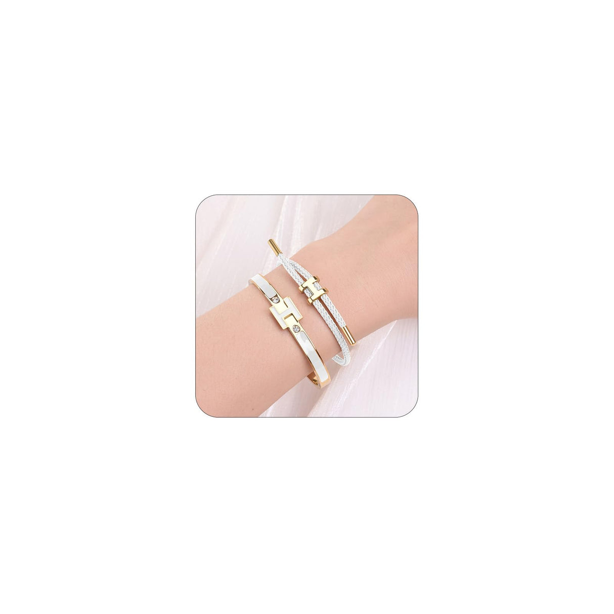 Hothink Gold H Bracelets for Women,Designer Dupes Bracelet,White Bracelet