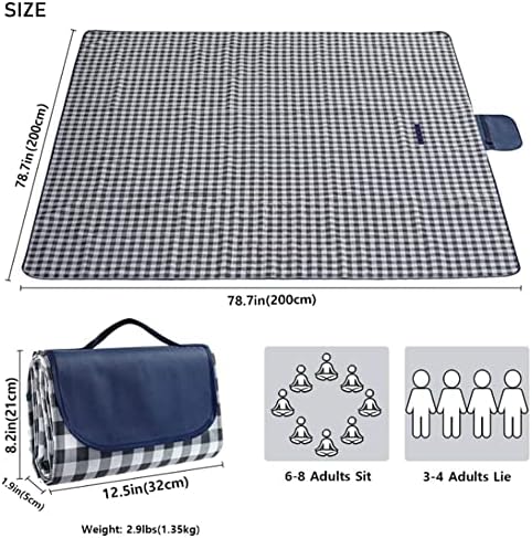 Extra Large Picnic Blanket Beach Blankets, Outdoor Foldable Waterproof Sand Mat for Beach Camping Hiking Travel Family Concerts Grass Park Music Festival Lawn Mats (Dark Blue, 80x80inch)