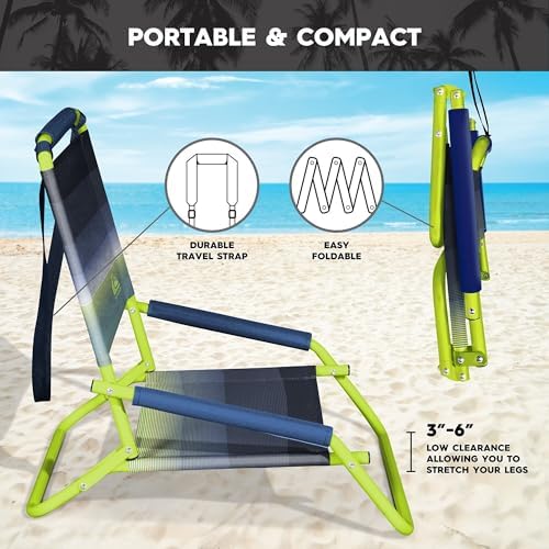 Quiksilver Low Beach Chair – Lightweight Folding Chair – Portable and Durable Chairs for Beach, Patio, Camping Chair, or Sporting Events with Carry Strap