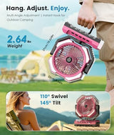 Misting Fan - Pink Portable Rechargeable Fan with 9oz Water Tank, Light, Hook - Versatile, 120H MAX Cooling, Last 5H Mist, 4 Speed, Sleep Mode - Outdoor Fans for Camping, Travel, Patios