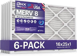 BNX TruFilter 16x25x1 Air Filter MERV 8 (6-Pack) - MADE IN USA – Dust & Pet Defense Electrostatic Pleated Air Conditioner HVAC AC Furnace Filters for Dust, Pet, Mold, Pollen MPR 600 – 700 & FPR 5