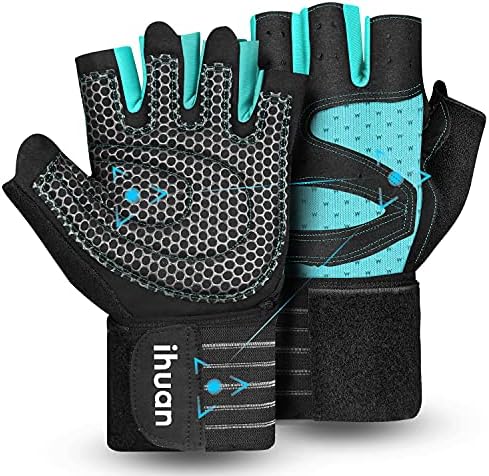 ihuan Ventilated Weight Lifting Gym Workout Gloves with Wrist Wrap Support for Men & Women, Full Palm Protection, for Weightlifting, Training, Fitness, Hanging, Pull ups