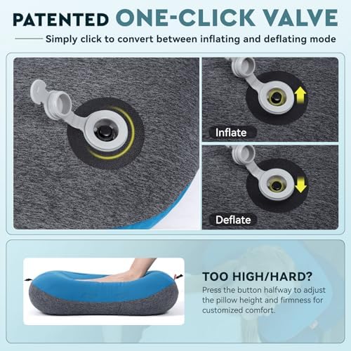 Hikenture Camping Pillow Ultralight, Inflatable Pillow with Removable Cover, Compact Portable Backpacking Pillow, Ergonomic Blow Up Camp Pillow, Washable Air Pillow for Hiking, Beach, Travel (Blue)