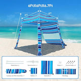Grandekor Beach Cabana 6'×6' Beach Canopy with Sand Anchor Sidewall Hanging Hook UPF 50+ UV Beach Umbrella Portable Cool Cabana Beach Easy Set up and Take Down with Sand Pockets